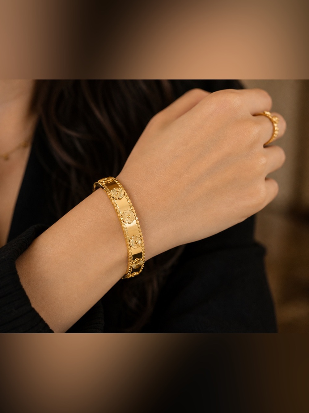 Anthropologie Gold Floral Medallion Bracelet